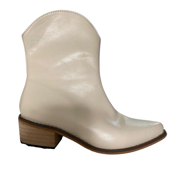 Ankle Bootie Women's Size 35 US 4. 5 Polyurethane Cream Zipper Pointed Toe - Picture 15 of 16
